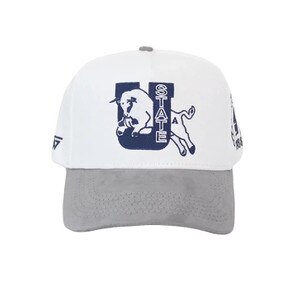 Utah State Retro Jumping Bull Logo Woodn Grail Cap White